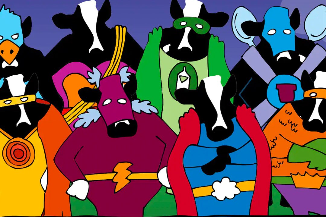 Vacas vestidas con trajes de superhéroe 